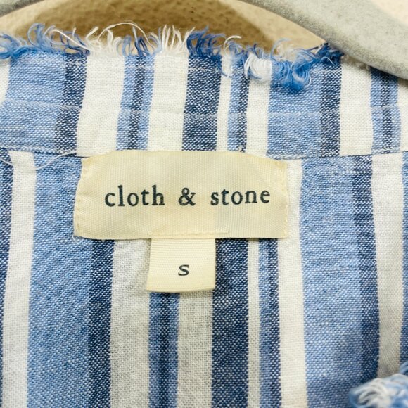 Cloth & Stone Womens SMALL Striped Tunic Top Blue Linen Button Down Blue Relaxed - Picture 4 of 7